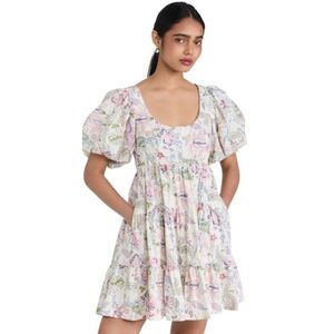 Cinq A Sept Ethel Paisley Puff Sleeve Babydoll Dress In Celeste Multi Size 8